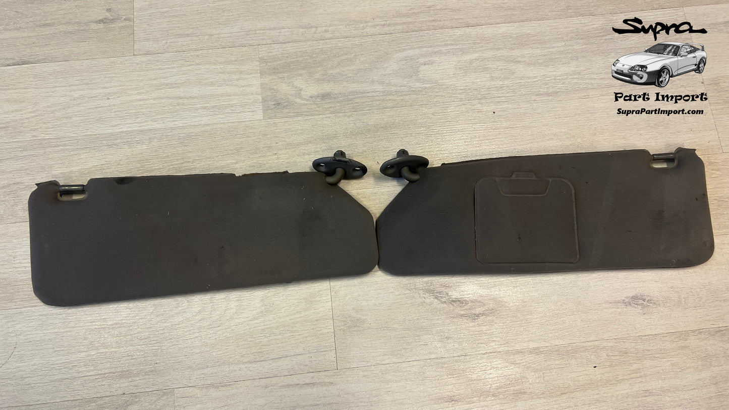 *RARE* JZA80 Supra Genuine OEM S1 RHD Half-Tanned Black Sun Visor Set (74310-14610-B0 + 74320-14680-B0)