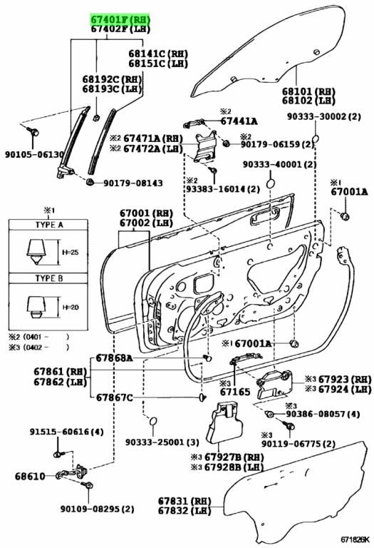 JZA80 Supra Genuine OEM LHD/RHD Front Door Door Glass Frame Sub-Assy Set (67401-14240 + 67402-14230)
