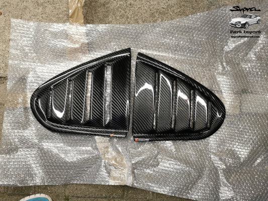 JZA80 Supra Aftermarket N1Composites Gloss 2x2 Carbon Fiber Rear Quarter Window Louvers