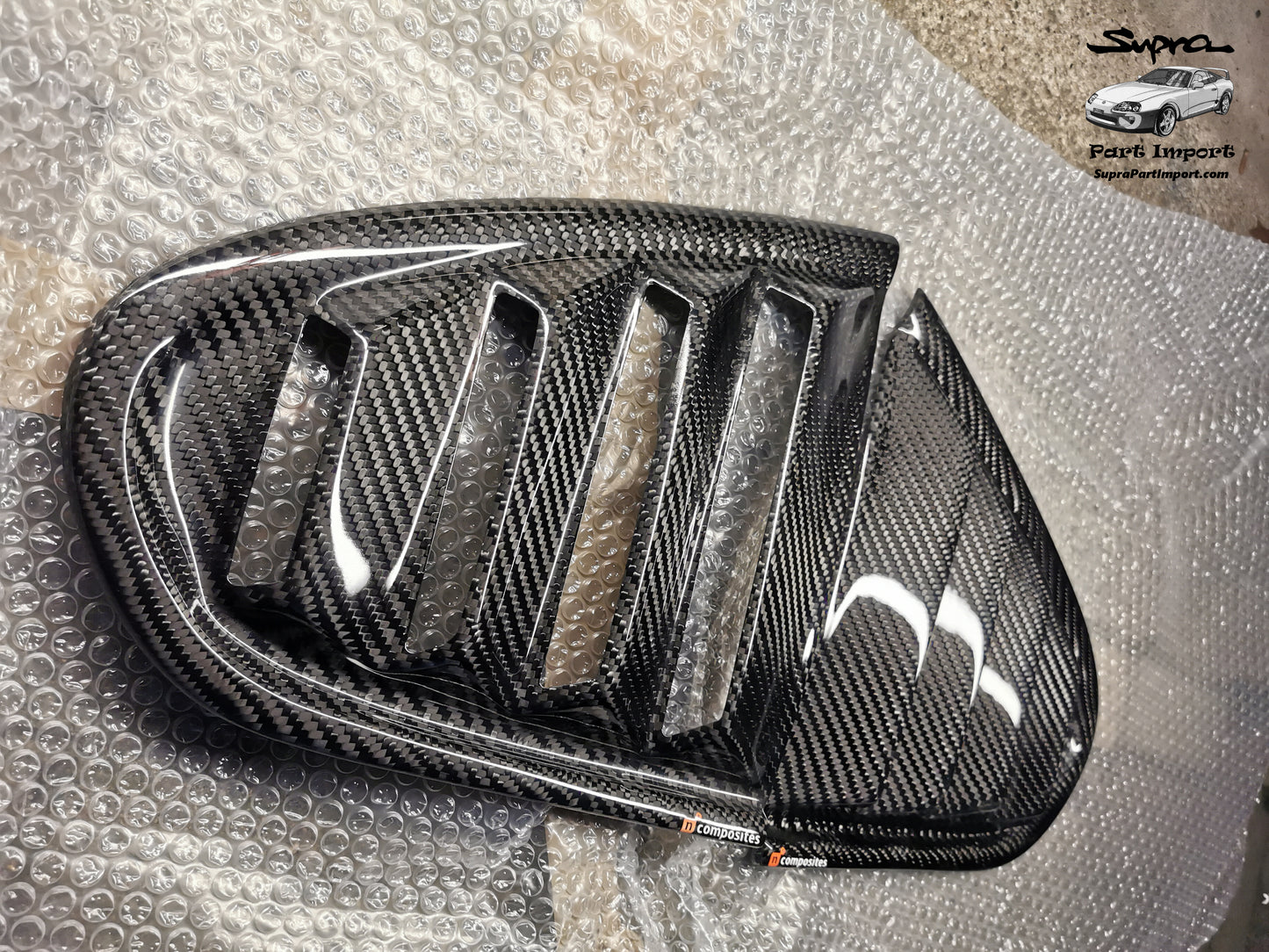 JZA80 Supra Aftermarket N1Composites Gloss 2x2 Carbon Fiber Rear Quarter Window Louvers